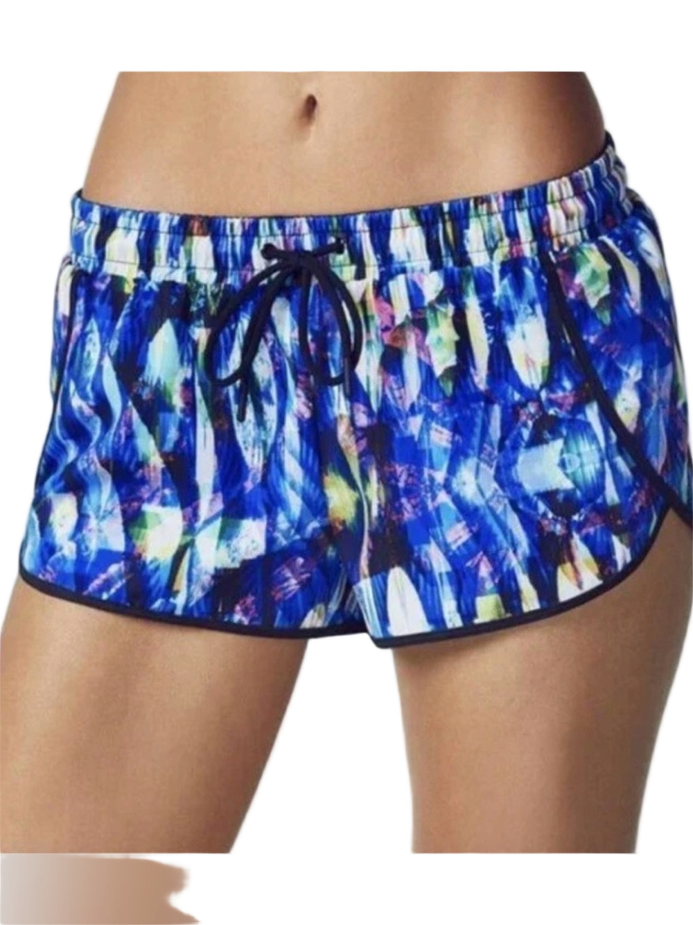 🧸FABLETICS reef print Blue Abstract Athletic Shorts size M GUC elastic waist